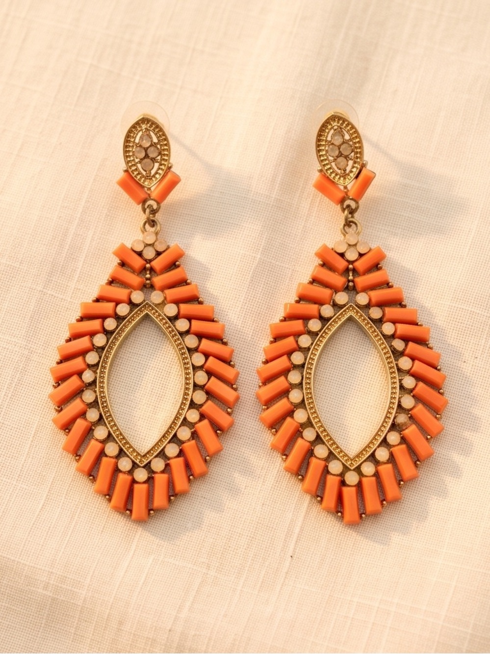 Orange Teardrop Pierced Statement Dangle Earrings